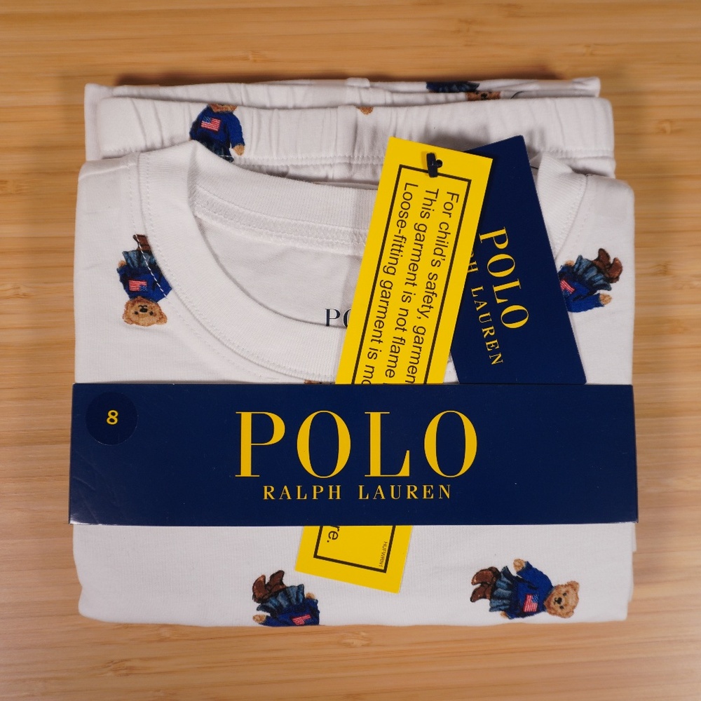 Polo Ralph Lauren Girl Bear Pajama Set White Cotton Size 8 Brand New - Picture 6 of 9